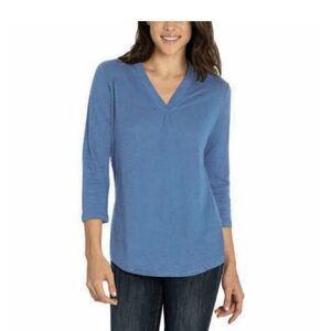 Orvis Linen Blend Three Quarter Sleeve Pullover T-Shirt Top Blue Size Large